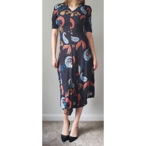 See by Chloe Paisley Print Midi Dress 34 V Neck Short Sleeves